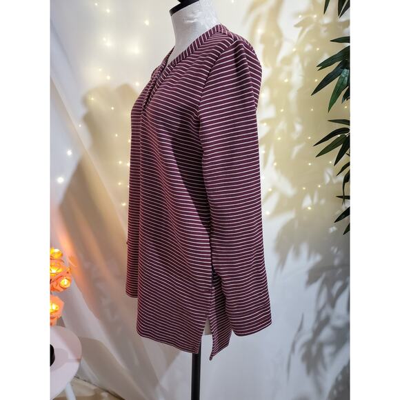 Duluth Trading Co Ponte Pro Striped Burgundy Tunic Top Womens Size XS Pockets - Picture 4 of 10